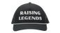 Black cap with 'RAISING LEGENDS' text on a white background